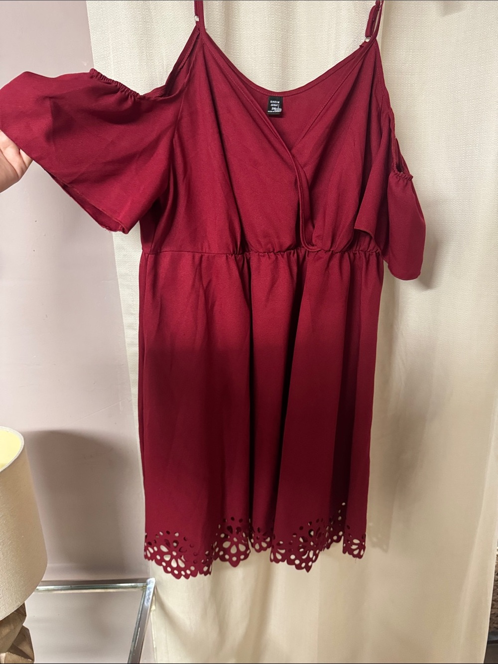 Cold-Shoulder Dress in Deep Red